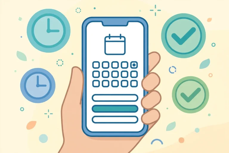 Hand holding smartphone booking an LTO appointment on a calendar
