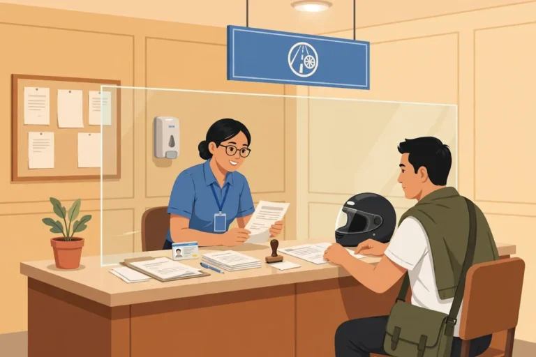 Filipino motorist renewing a Philippine driver's license at an LTO office counter
