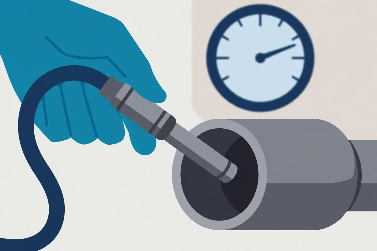 Emission testing probe inserted into a car exhaust pipe